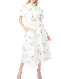 Floral Belted Midi Shirt Dress
