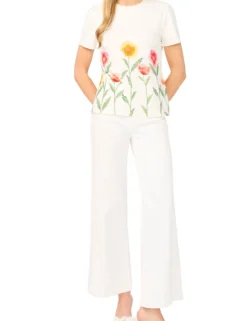 Floral Border Crew Neck T-Shirt