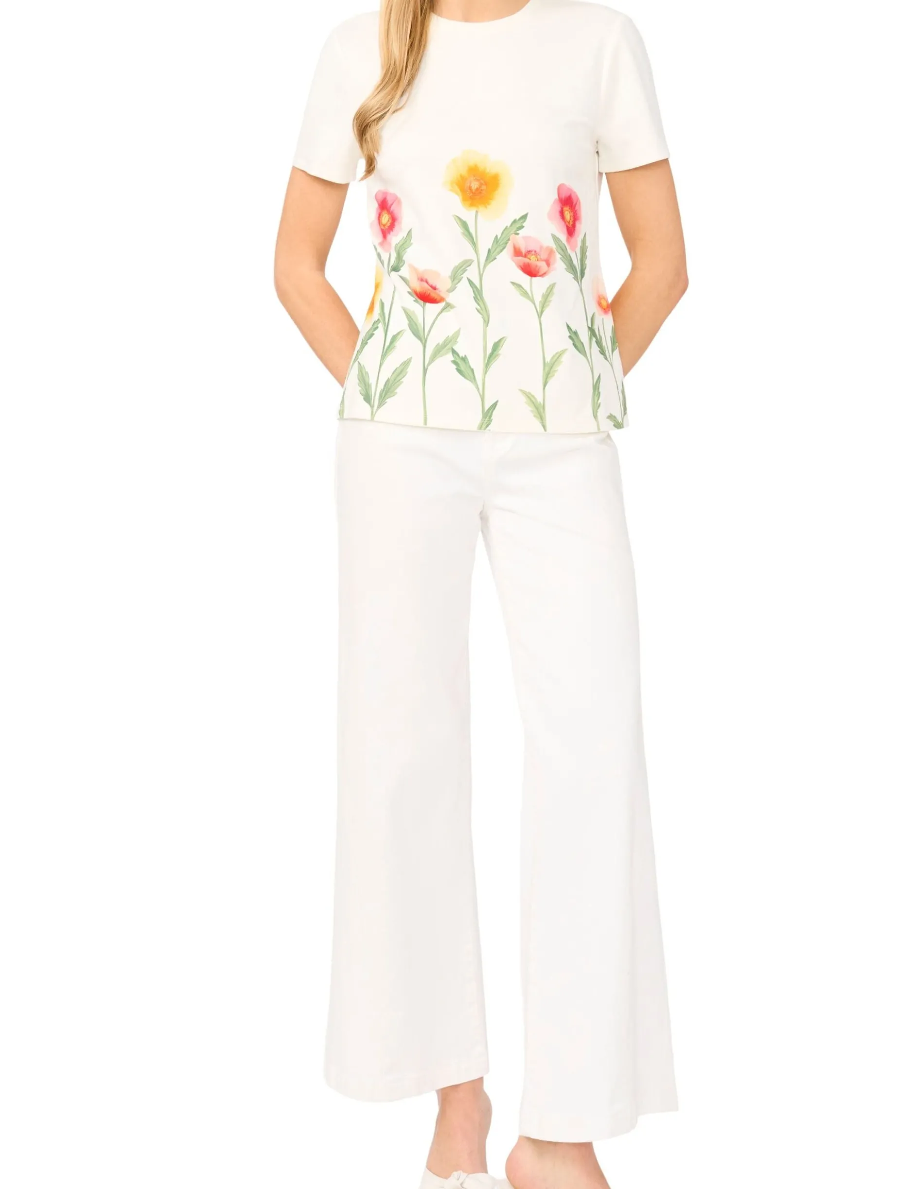 Floral Border Crew Neck T-Shirt