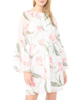 Floral Chiffon Frill Sleeve Mini Dress