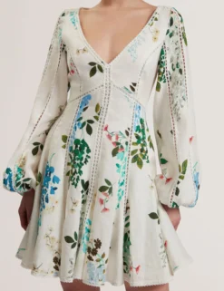 Floral Crochet Trim Linen Mini Dress