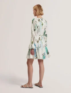 Floral Crochet Trim Linen Mini Dress