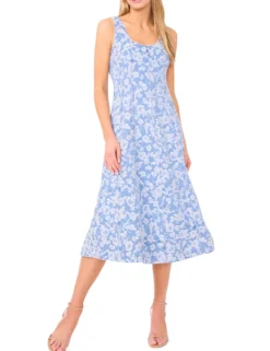 Floral Denim Scoop Neck Midi Dress