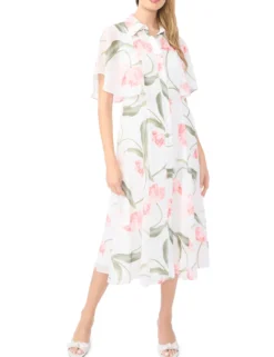 Floral Flutter Sleeve Midi Dress
