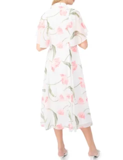 Floral Flutter Sleeve Midi Dress