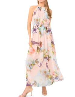 Floral Halterneck Chiffon Maxi Dress