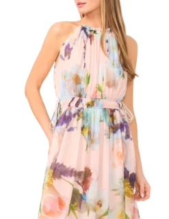 Floral Halterneck Chiffon Maxi Dress
