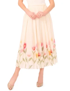 Floral Hem Woven A-Line Midi Skirt
