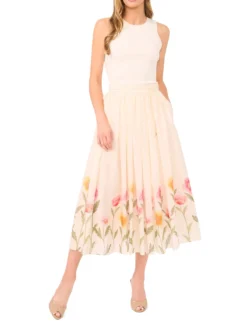 Floral Hem Woven A-Line Midi Skirt