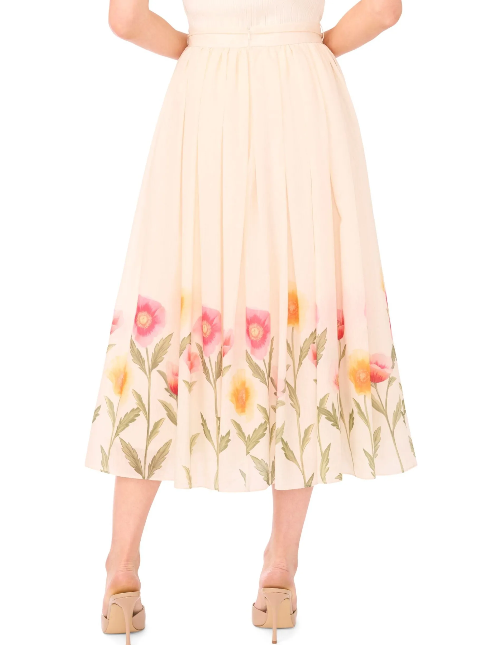 Floral Hem Woven A-Line Midi Skirt