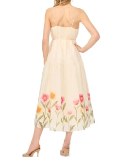 Floral Hem Woven Strappy Midi Dress