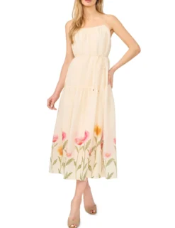 Floral Hem Woven Strappy Midi Dress
