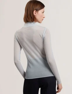 Floral High Neck Long Sleeve Mesh Top