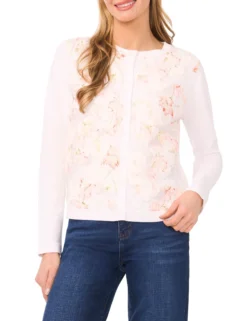 Floral Overlay Crew Neck Cardigan