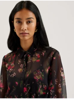 Floral Print Belted Mini Shirt Dress