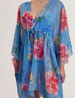 Floral Print Chiffon Mini Beach Kaftan