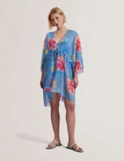 Floral Print Chiffon Mini Beach Kaftan