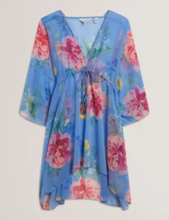 Floral Print Chiffon Mini Beach Kaftan