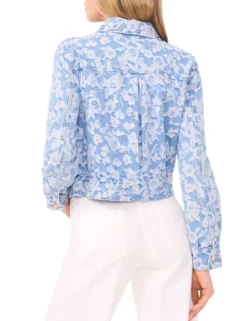 Floral Print Cropped Denim Jacket