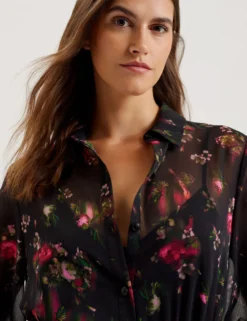 Floral Print Pleated Maxi Shirt Dress