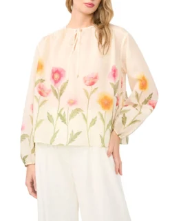 Floral Print Tie Neck Relaxed Blouse