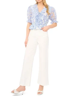 Floral Ruffled V-Neck Cropped Blouse
