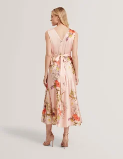 Floral Satin Low Cut Maxi Dress