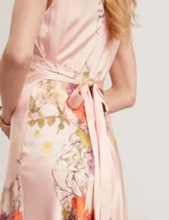 Floral Satin Low Cut Maxi Dress