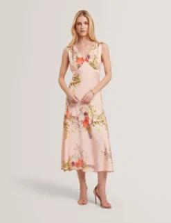 Floral Satin Low Cut Maxi Dress