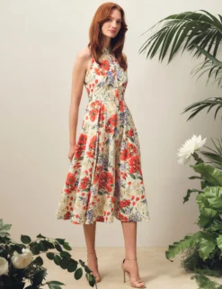 Floral Sleeveless Collared Midi Dress