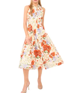Floral Sleeveless Collared Midi Dress