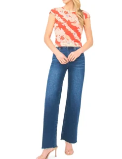 Floral Stripe Cap Sleeve Fitted T-Shirt