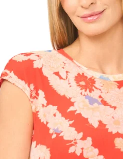 Floral Stripe Cap Sleeve Fitted T-Shirt