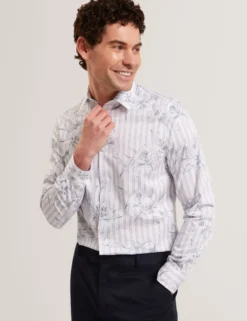 Floral Stripe Cotton Long Sleeve Shirt