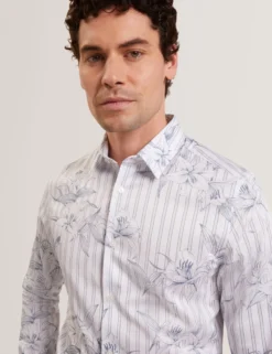 Floral Stripe Cotton Long Sleeve Shirt