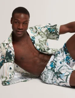Floral Stripe Elasticated Swim Shorts