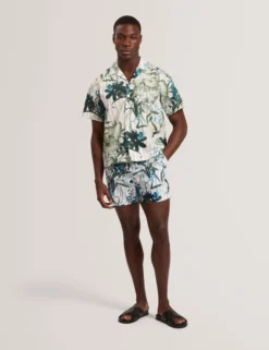 Floral Stripe Print Cotton Short Sleeve Shirt