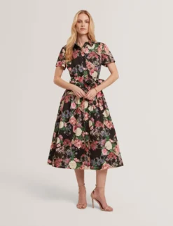 Floral Tie Waist Midi Shirt Dress