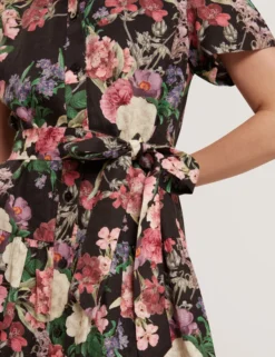 Floral Tie Waist Midi Shirt Dress