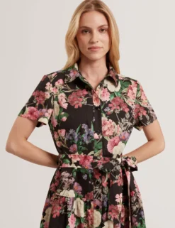 Floral Tie Waist Midi Shirt Dress