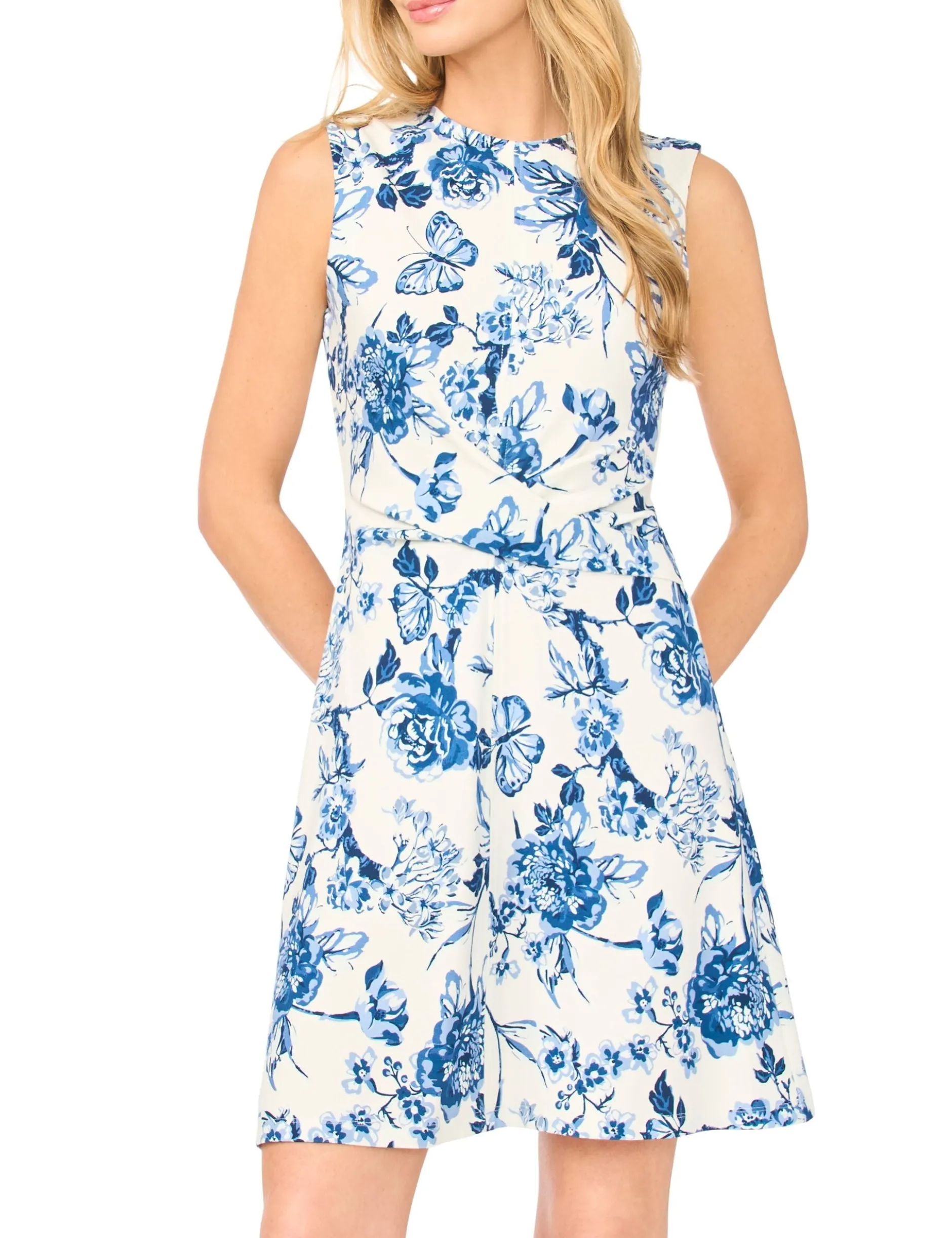 Floral Twist Front Sleeveless Mini Dress