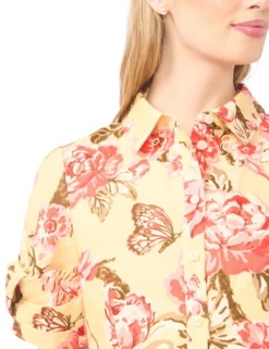 Floral Twist Sleeve Mini Shirt Dress