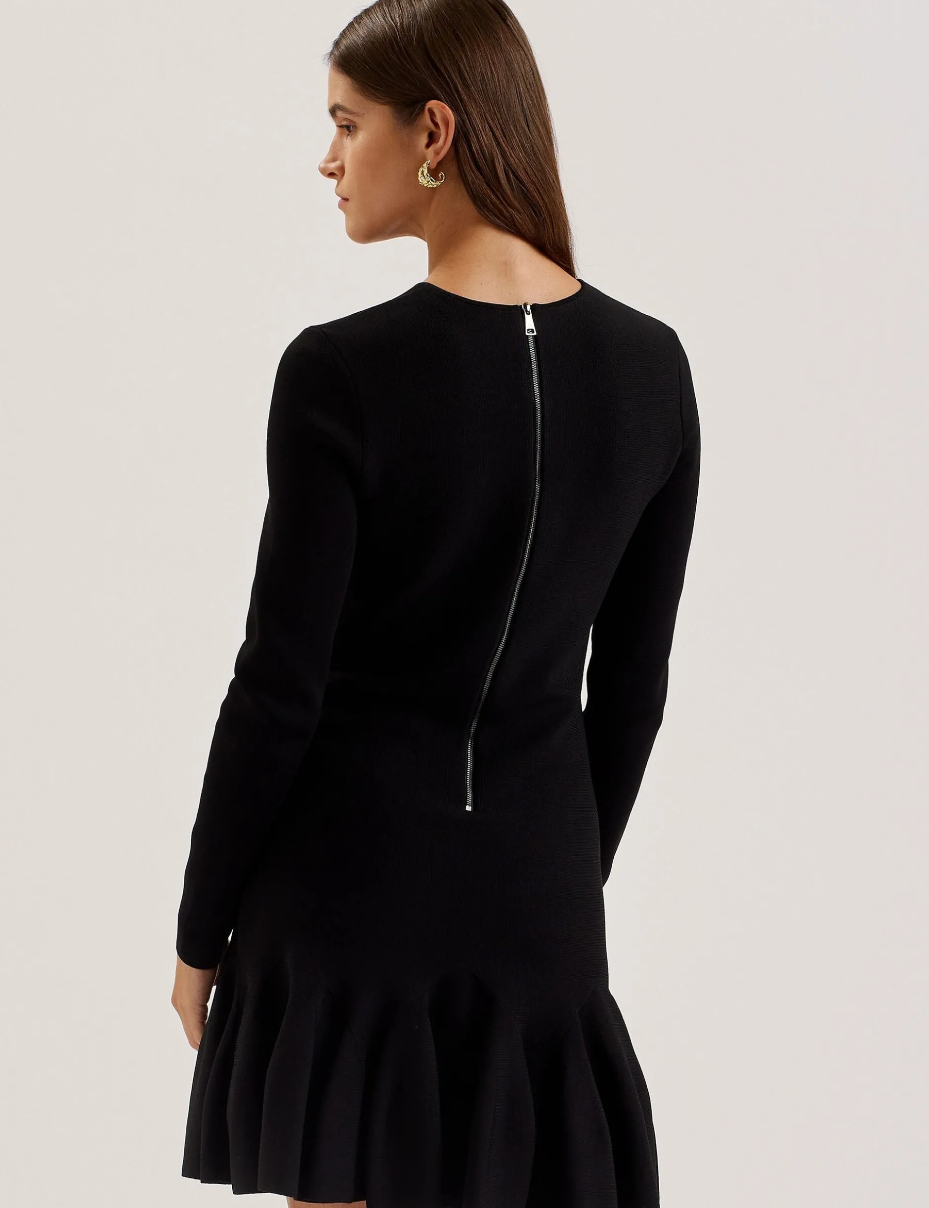 Flounce Hem Long Sleeve Knitted Mini Dress