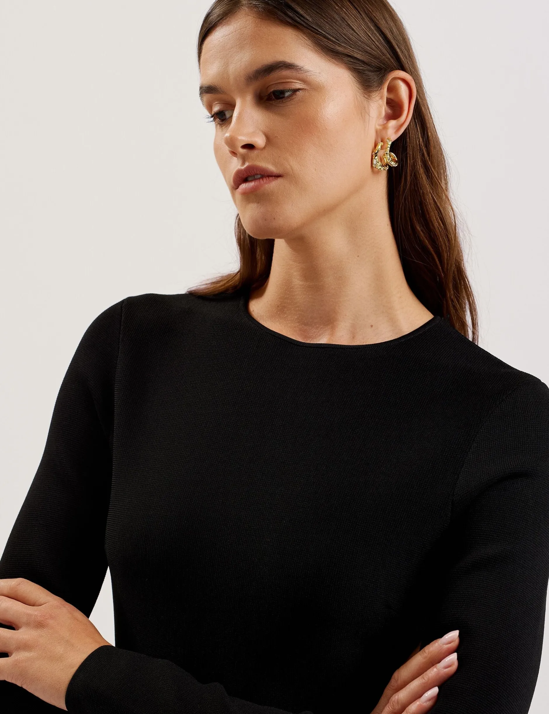 Flounce Hem Long Sleeve Knitted Mini Dress