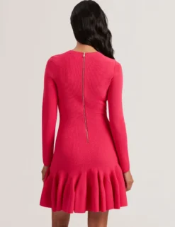 Flounce Hem Long Sleeve Knitted Mini Dress