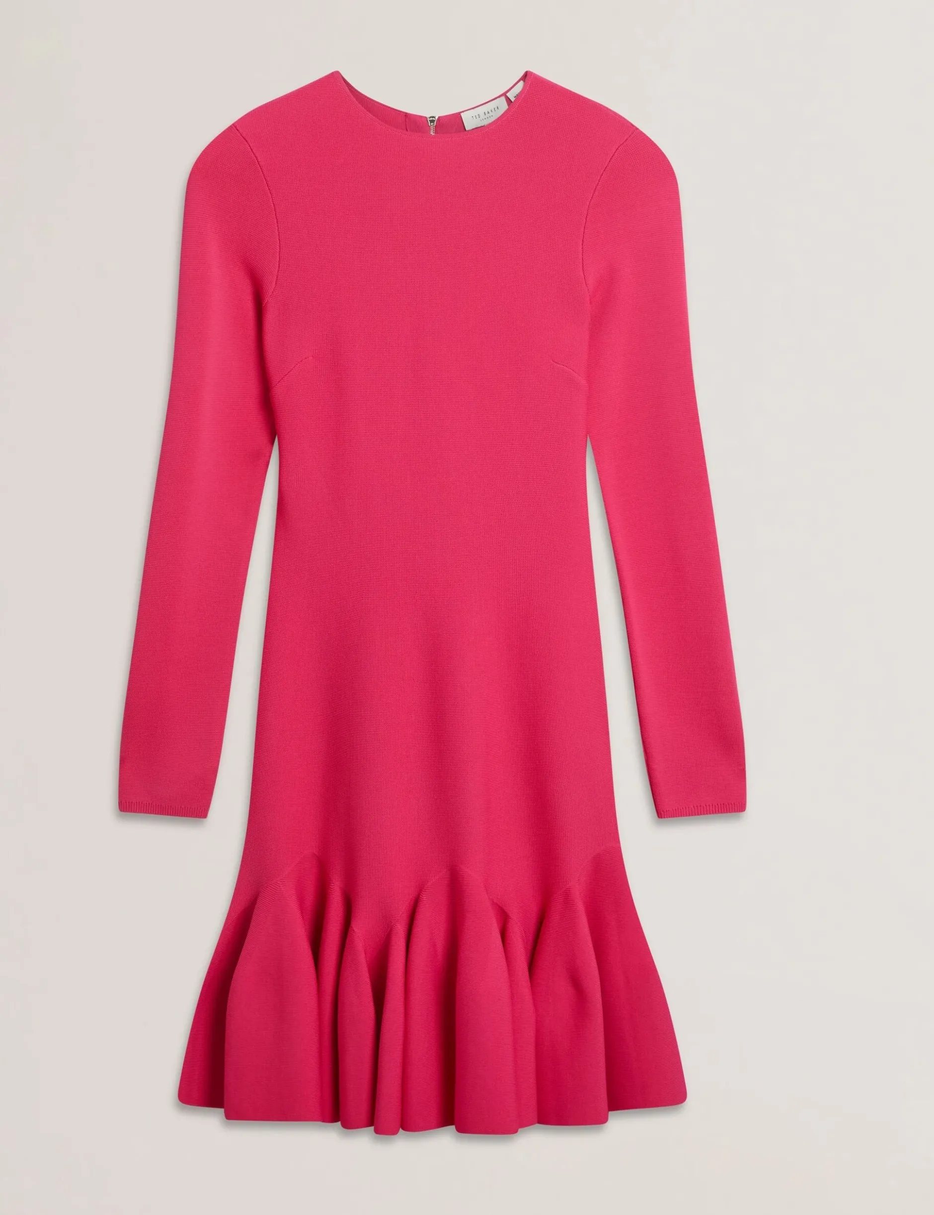 Flounce Hem Long Sleeve Knitted Mini Dress