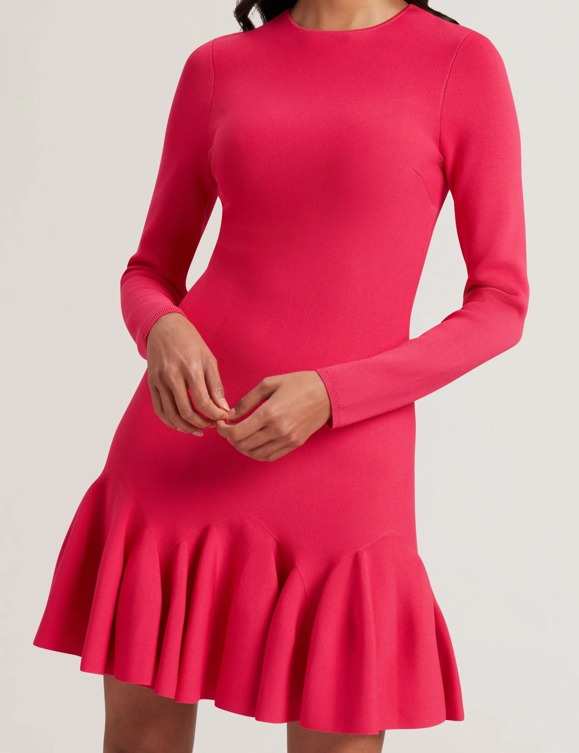 Flounce Hem Long Sleeve Knitted Mini Dress