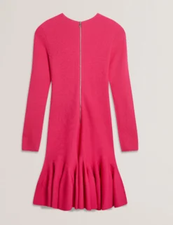 Flounce Hem Long Sleeve Knitted Mini Dress