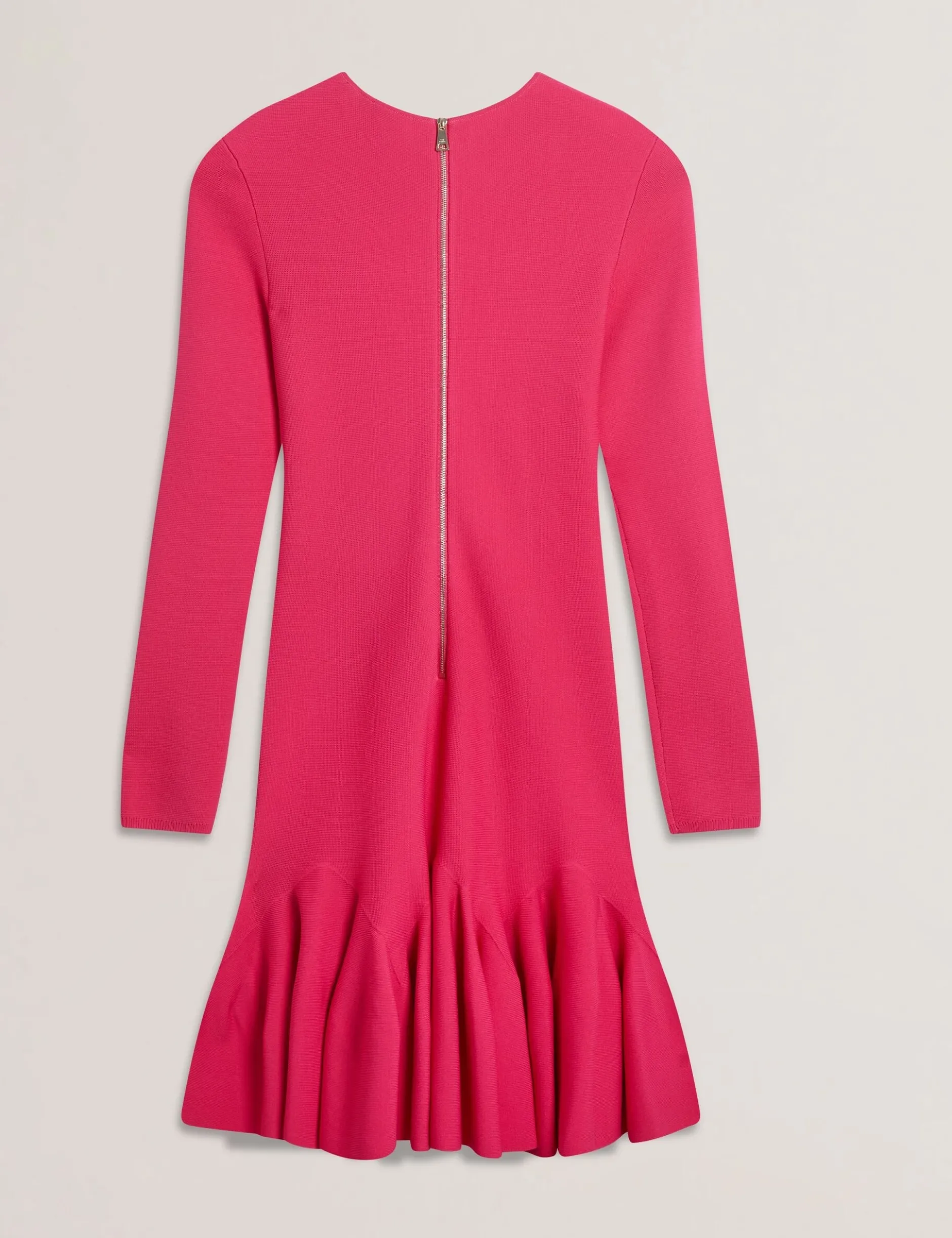 Flounce Hem Long Sleeve Knitted Mini Dress