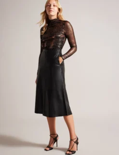 Foil Print High Neck Mesh Top